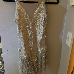 Weissman SA Silver Sequin Fringe Dress Dance Costume Used